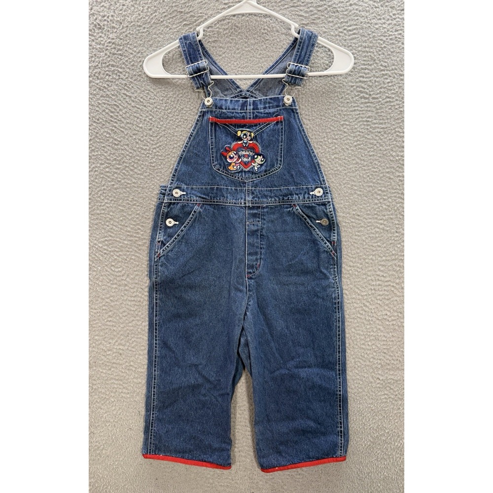 Vintage The Powerpuff Girls Bib Overalls Girls Medium Blue Denim Embroidered Y2K